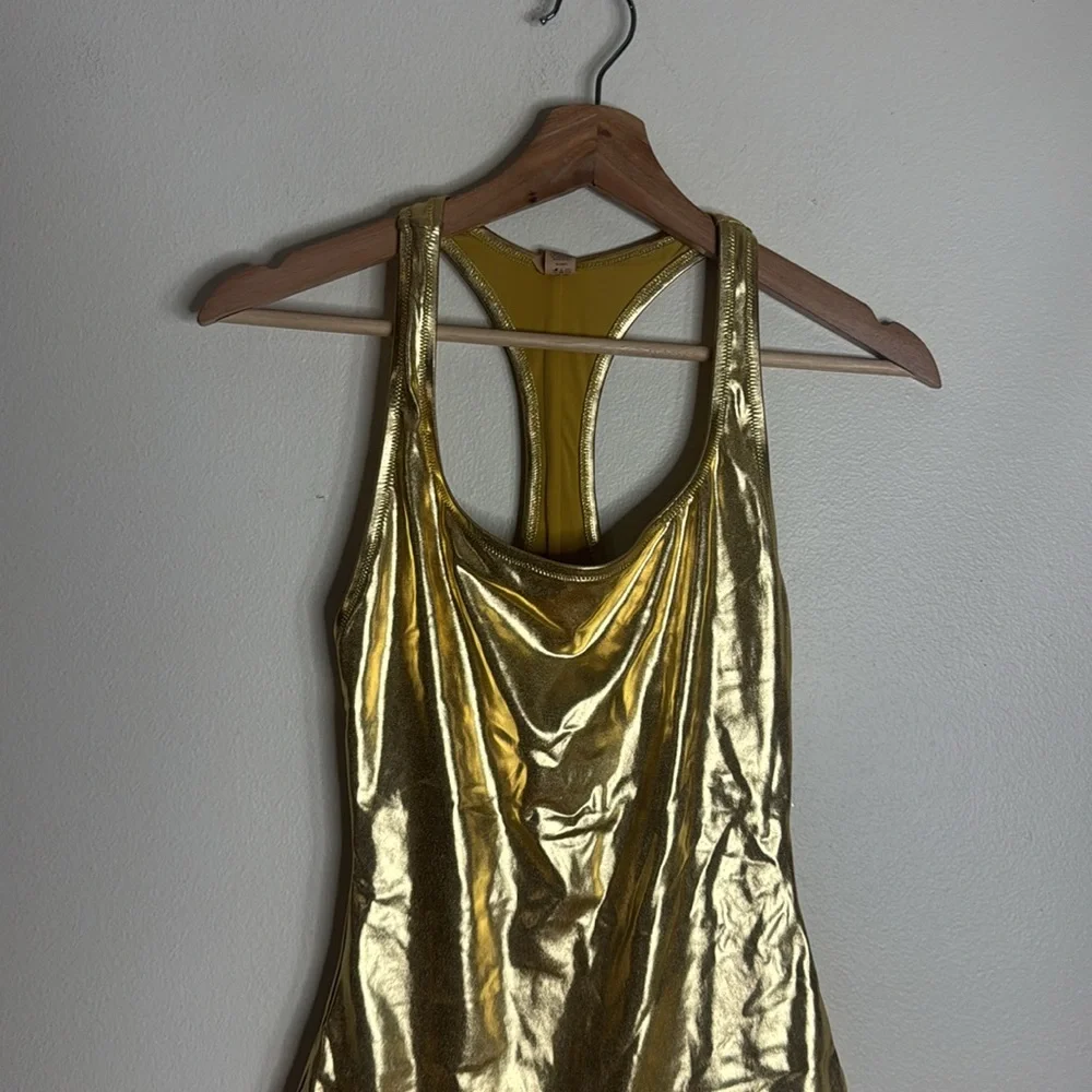 SKIMS Metallic Swim Cycle Suit - Gold size small festival rave party cute‎
